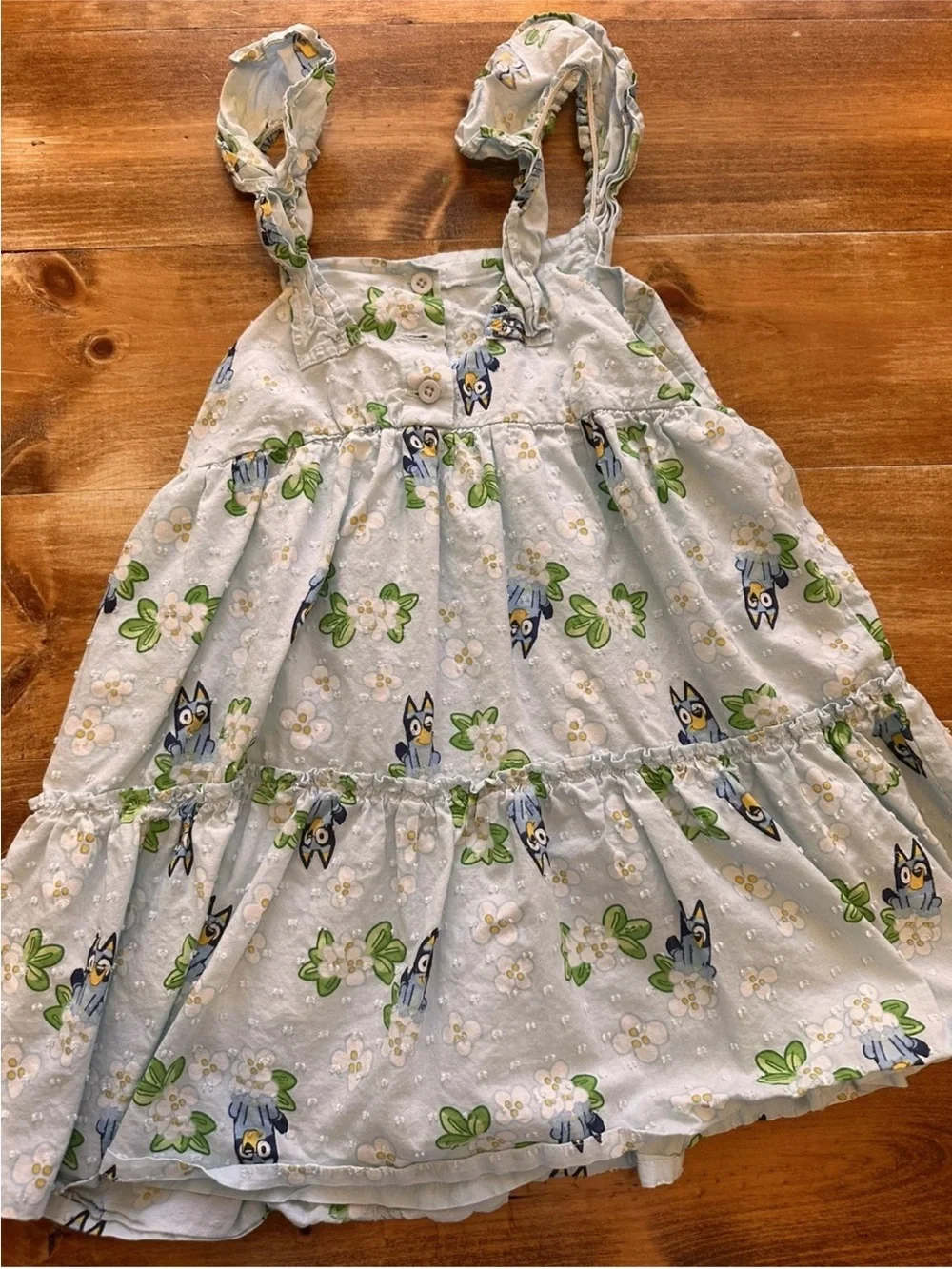 Bluey 5t Light Blue Floral & Character Tiered Sundress